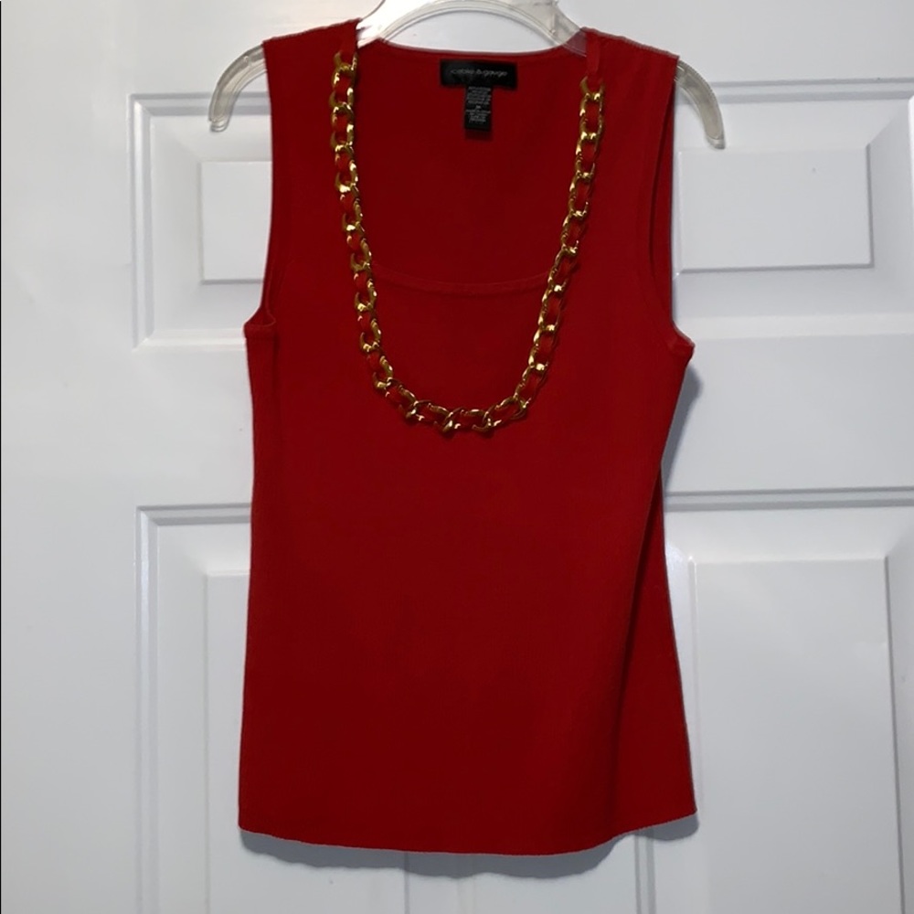 Cable & Gauge Red Knit Tank Top Medium Gold Chain Neck Sleeveless Blouse
